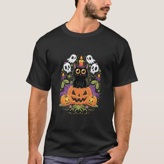 Halloween Black Cat - Spooky Cat T-shirt (Voorkant)