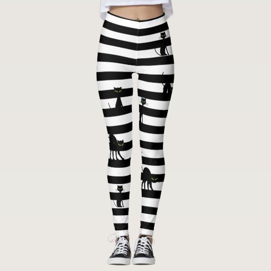 Halloween Black Cat & Stripes Leggings (Voorkant)