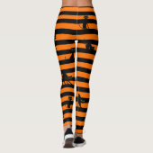 Halloween Black Cat & Stripes Leggings Sinaasappel (Achterkant)