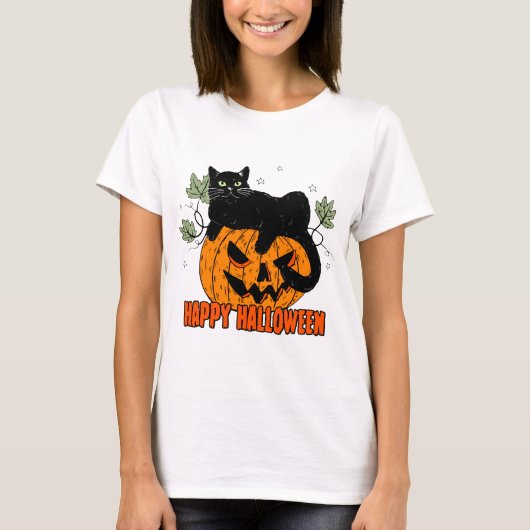 Halloween Black Cat T-shirt (Voorkant)