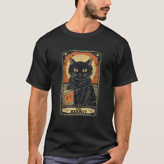 Halloween Black Cat The Hermit Tarot Kaart Reader  T-shirt (Voorkant)