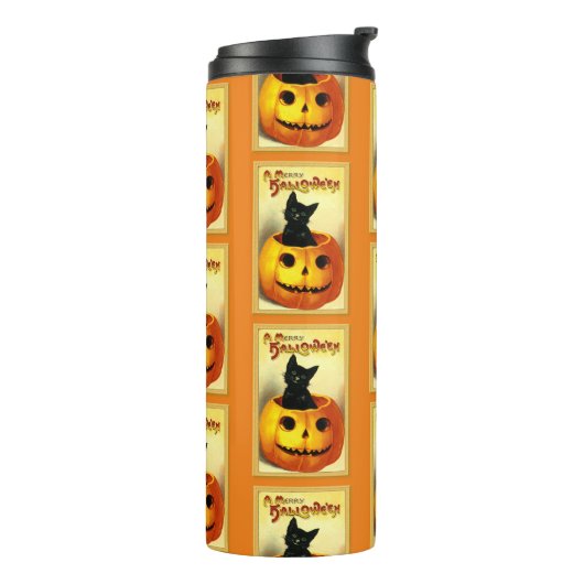 Halloween Black Cat Thermal Tumbler Thermosbeker (Gedraaid links)