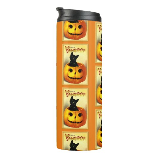 Halloween Black Cat Thermal Tumbler Thermosbeker (Geroteerd rechts)