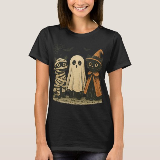 Halloween Black Cat Trio T-shirt | SCHATTIGEE ME (Voorkant)