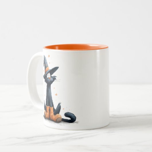 Halloween Black Cat Tweekleurige Koffiemok (Voorkant links)