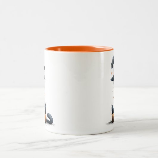 Halloween Black Cat Tweekleurige Koffiemok (Center)