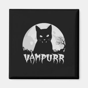 Halloween Black Cat Vampire met Full Moon - Vampu Magneet