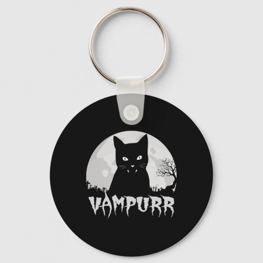 Halloween Black Cat Vampire met Full Moon - Vampu Sleutelhanger (Voorkant)