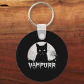 Halloween Black Cat Vampire met Full Moon - Vampu Sleutelhanger (Voorkant)