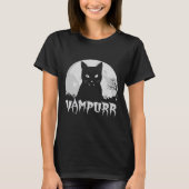 Halloween Black Cat Vampire met Full Moon - Vampu T-shirt (Voorkant)