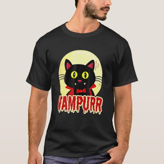 Halloween Black Cat Vampurr Vampire Design T-shirt (Voorkant)