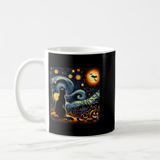 Halloween Black Cat Van Gogh Starry Night Cat Love Koffiemok (Links)