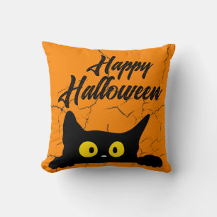 Halloween Black Cat Verdrietig Textuur Sinaasappel Kussen