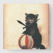  HALLOWEEN Black Cat Vierkante Klok (Voorkant)