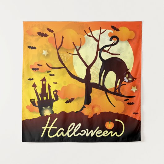 Halloween Black Cat Wandkleed (Voorkant)