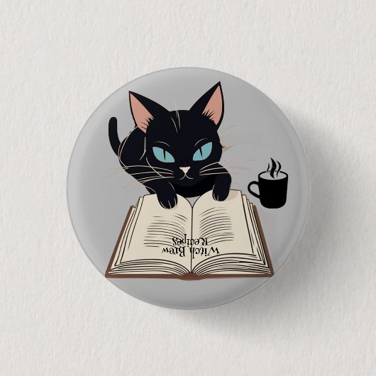 Halloween Black Cat Witch Brew Recept Boek, Spooky Ronde Button 3,2 Cm (Voorkant)