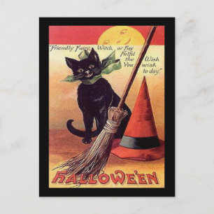  Halloween Black Cat Witch Card Briefkaart