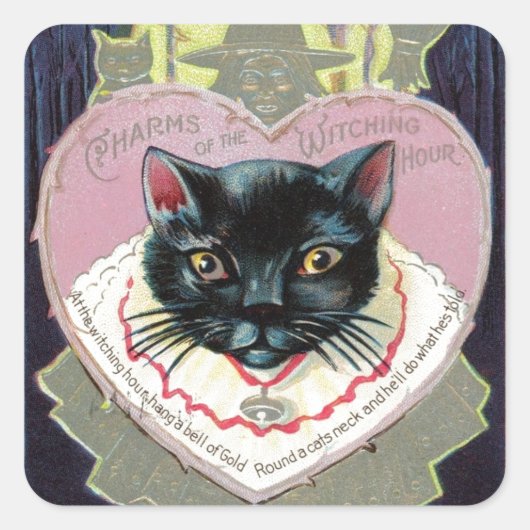 Halloween Black Cat Witch Charm Spell Vierkante Sticker (Voorkant)
