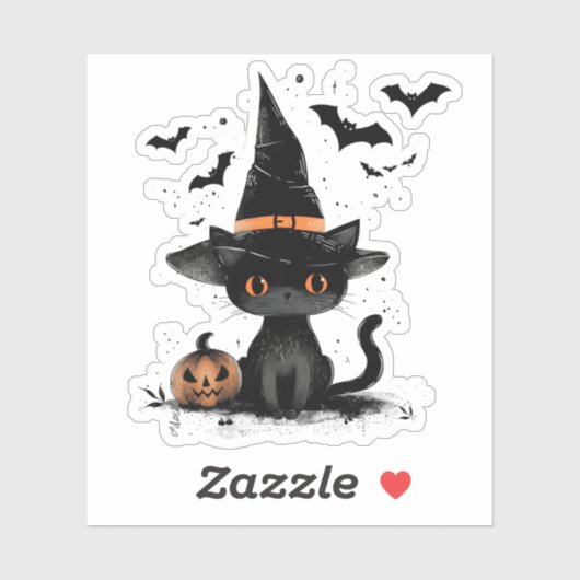 Halloween Black Cat Witch en vleermuizen Sticker (Vel)