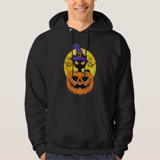 Halloween Black Cat Witch Hat Pumpkin For Kids Gir Hoodie (Voorkant)