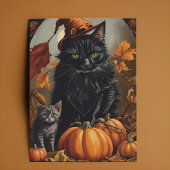  Halloween Black Cat Witch Kitten Pompoenen Feestdagenkaart
