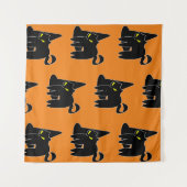  Halloween Black Cat Witch Oranje Wandkleed (Voorkant (horizontaal))