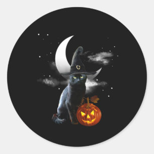 Halloween Black Cat Witch Pet en pompoen Ronde Sticker