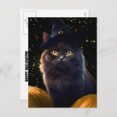 Halloween Black Cat Witch Pet en pompoenen Feestdagenkaart (Voorkant / Achterkant)