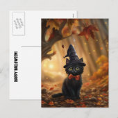 Halloween Black Cat Witch Pet Fall Bladeren Schatt Feestdagenkaart (Voorkant / Achterkant)