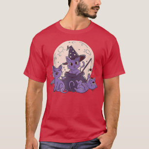 Halloween Black Cat Witch Pet & Moon Cute Cat Love T-shirt