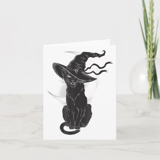 Halloween Black Cat Witch Pet Moon Kaart (Voorkant)