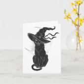 Halloween Black Cat Witch Pet Moon Kaart (Gele Bloem)