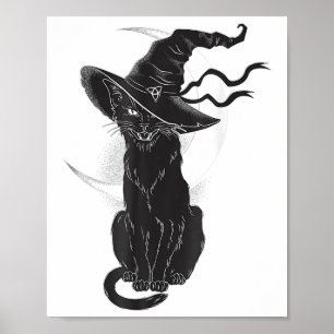 Halloween Black Cat Witch Pet Moon Poster