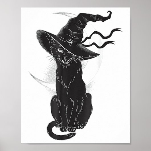 Halloween Black Cat Witch Pet Moon Poster (Voorkant)