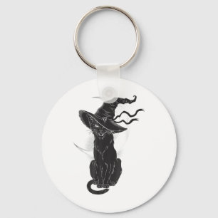 Halloween Black Cat Witch Pet Moon Sleutelhanger