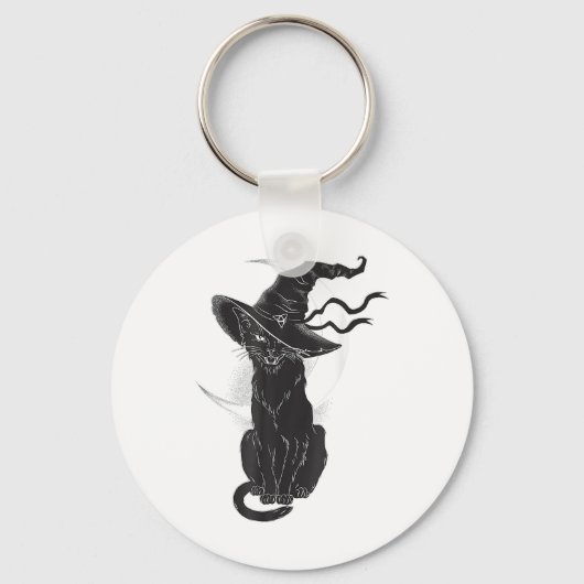Halloween Black Cat Witch Pet Moon Sleutelhanger (Voorkant)