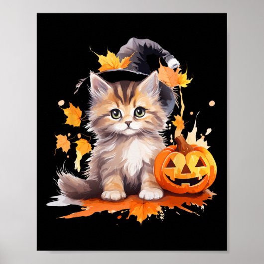 Halloween Black Cat Witch Pet pompoen voor kindere Poster (Voorkant)