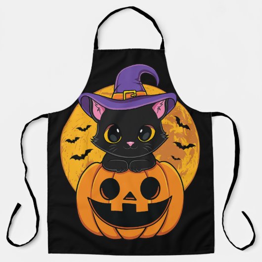 Halloween Black Cat Witch Pet pompoen voor kindere Schort (Voorkant)