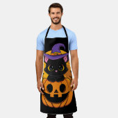 Halloween Black Cat Witch Pet pompoen voor kindere Schort (Gedragen)