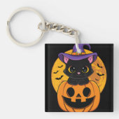Halloween Black Cat Witch Pet pompoen voor kindere Sleutelhanger (voorkant)