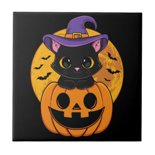 Halloween Black Cat Witch Pet pompoen voor kindere Tegeltje