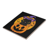 Halloween Black Cat Witch Pet pompoen voor kindere Tegeltje (Zijkant)