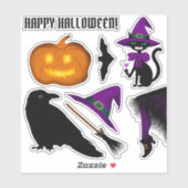 Halloween Black Cat Witch Pet Raven Pumpkin Broom Sticker (Vel)
