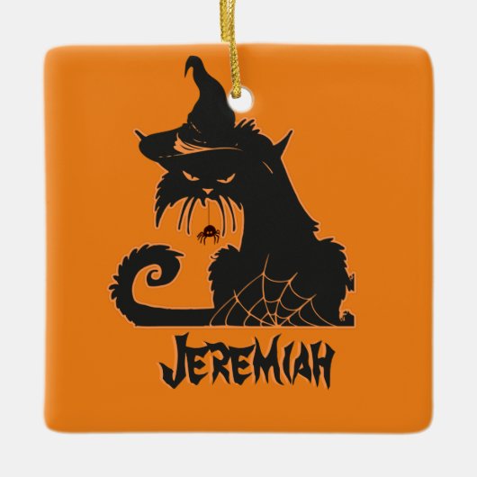 Halloween Black Cat Witch Spooky Spiers Keramisch Ornament (Voorkant)