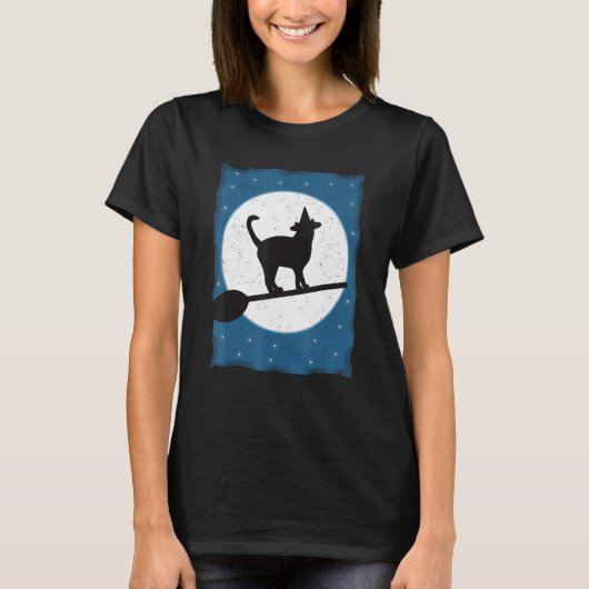 Halloween Black Cat Witch T-shirt (Voorkant)