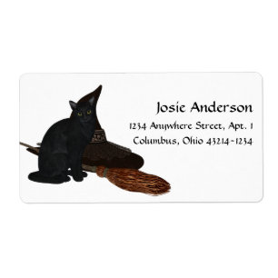 Halloween Black Cat Witches Pet Adresetiket 2 Etiket