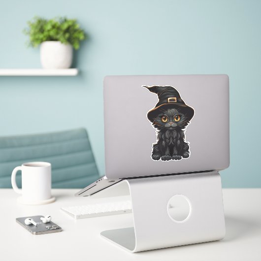 Halloween Black Cat Witches Pet Sticker (Laptop op bureau)