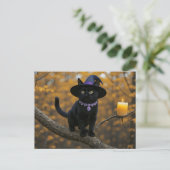 Halloween Black Cat Witchy Candle Schattige Feestdagenkaart (Staand voorkant)