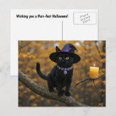 Halloween Black Cat Witchy Candle Schattige Feestdagenkaart (Voorkant / Achterkant)