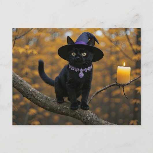 Halloween Black Cat Witchy Candle Schattige Feestdagenkaart (Voorkant)